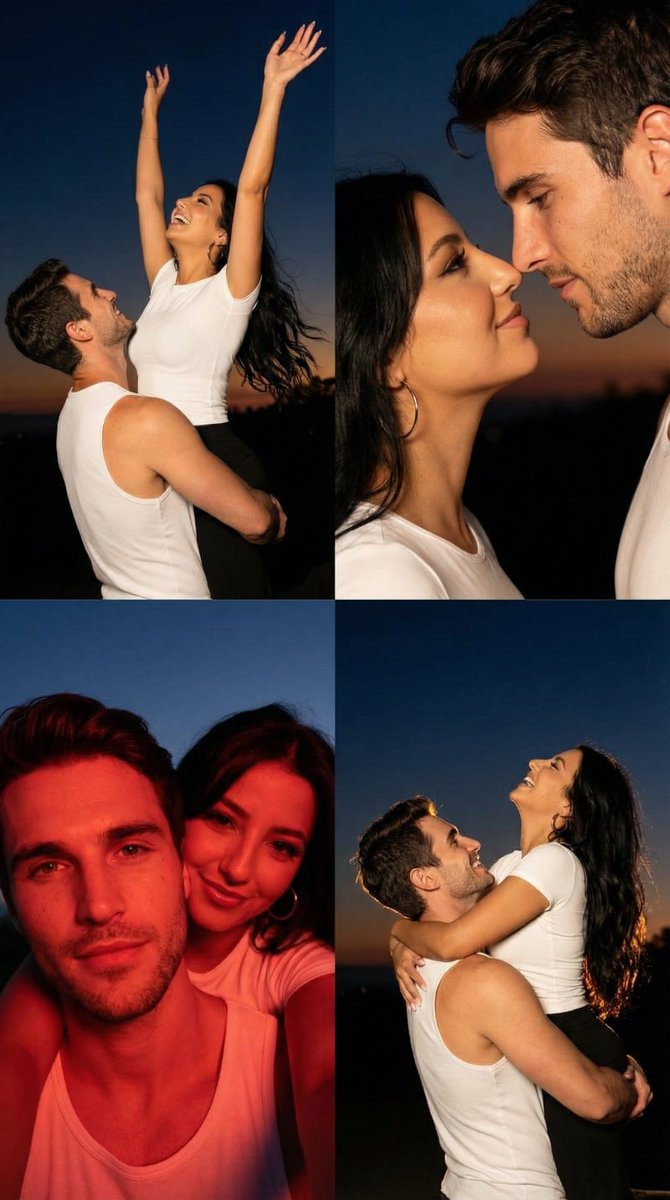 2x2 Grid Cinematic Night Couple Portrait with Identity Lock AI image template preview