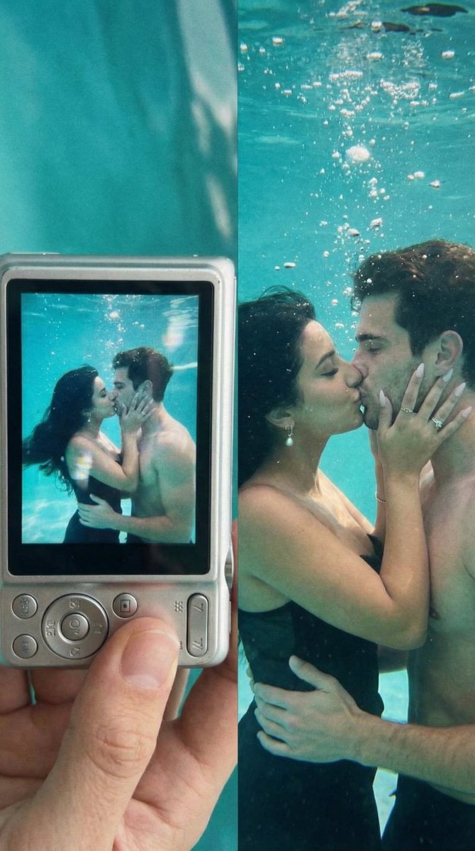 Underwater Kiss Diptych with Digital Camera Screen AI image template preview