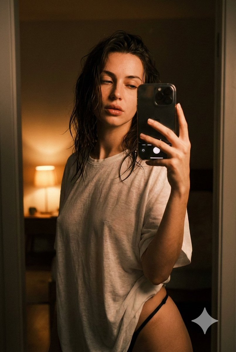 Intimate Late Night iPhone Selfie in Oversized T-Shirt AI image template preview