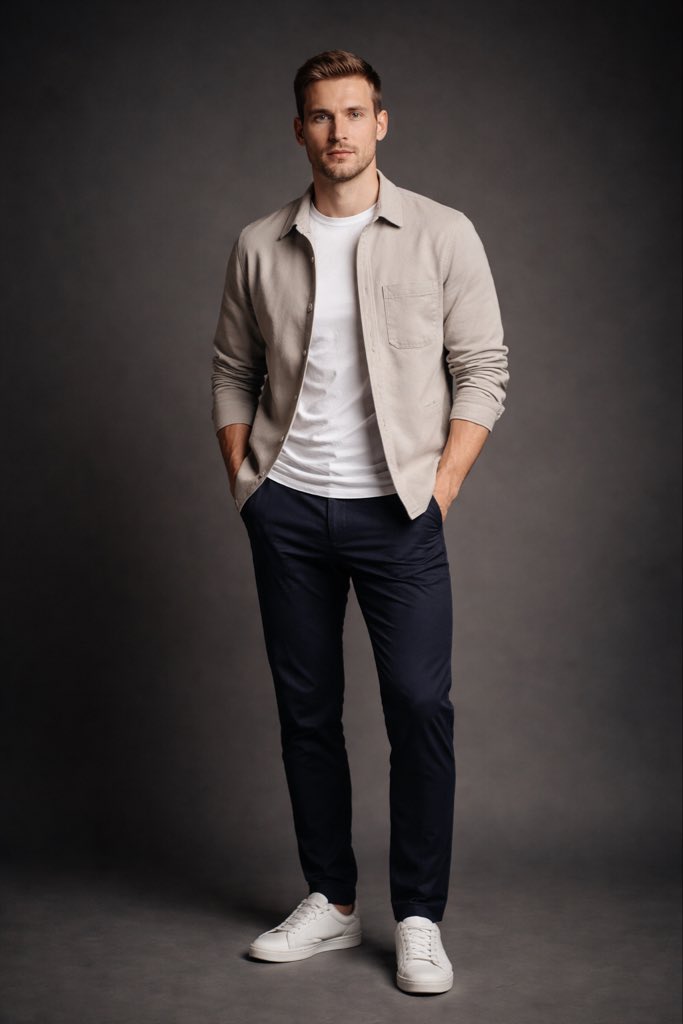 Modern Casual British Man Studio Portrait Prompt AI image template preview