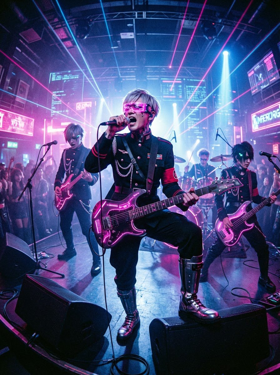 Cyberpunk Japanese Band Live Performance AI image template preview