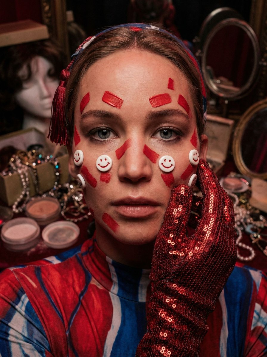 Hyper-Realistic Surrealist Portrait with Crimson Lighting AI image template preview