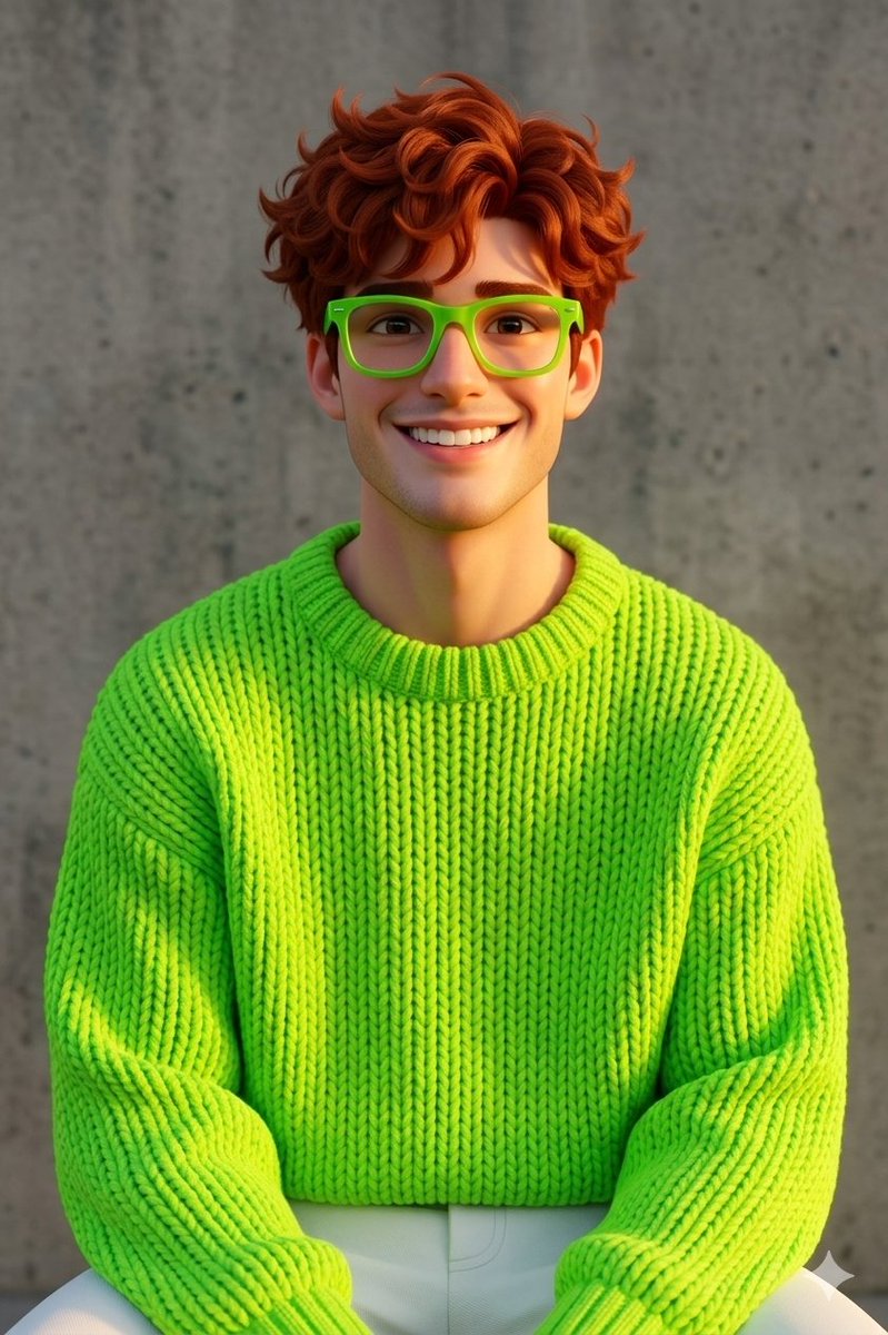 Disney-Pixar Style 3D Portrait of Man in Neon Sweater AI image template preview