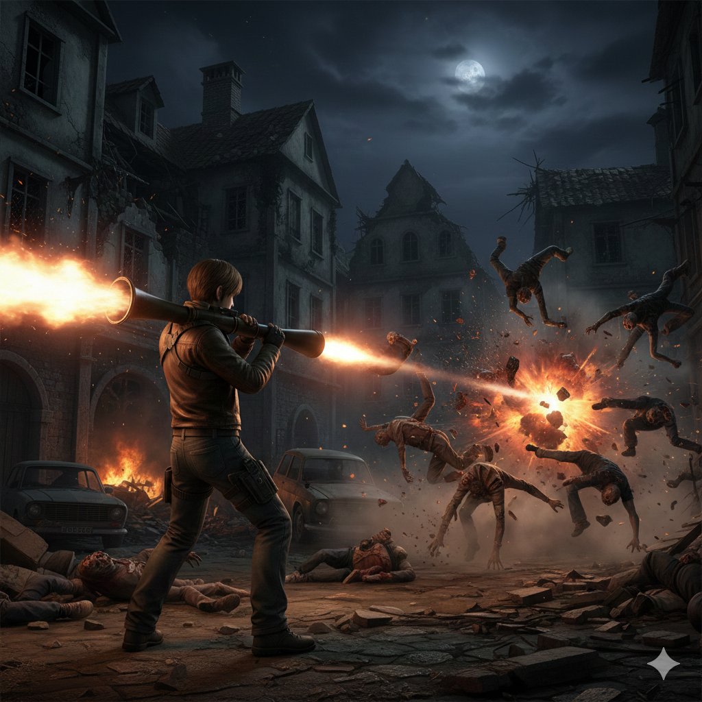 Resident Evil Rocket Launcher Action Scene AI image template preview