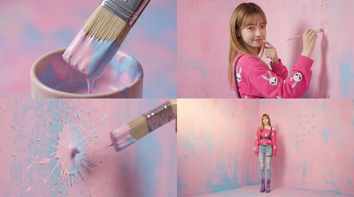 Cinematic 4-Cut Video Prompt of Woman Painting AI image template preview