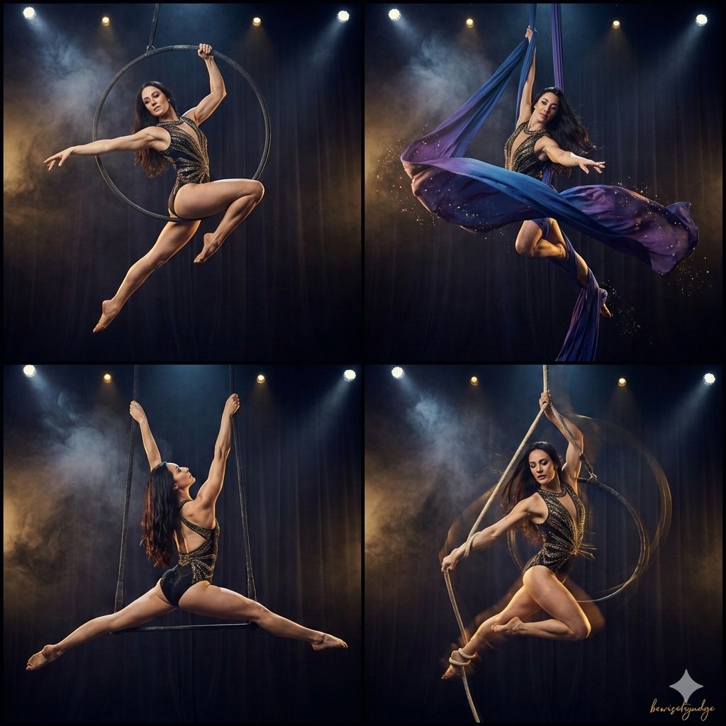Four-Panel Aerial Circus Composition AI image template preview