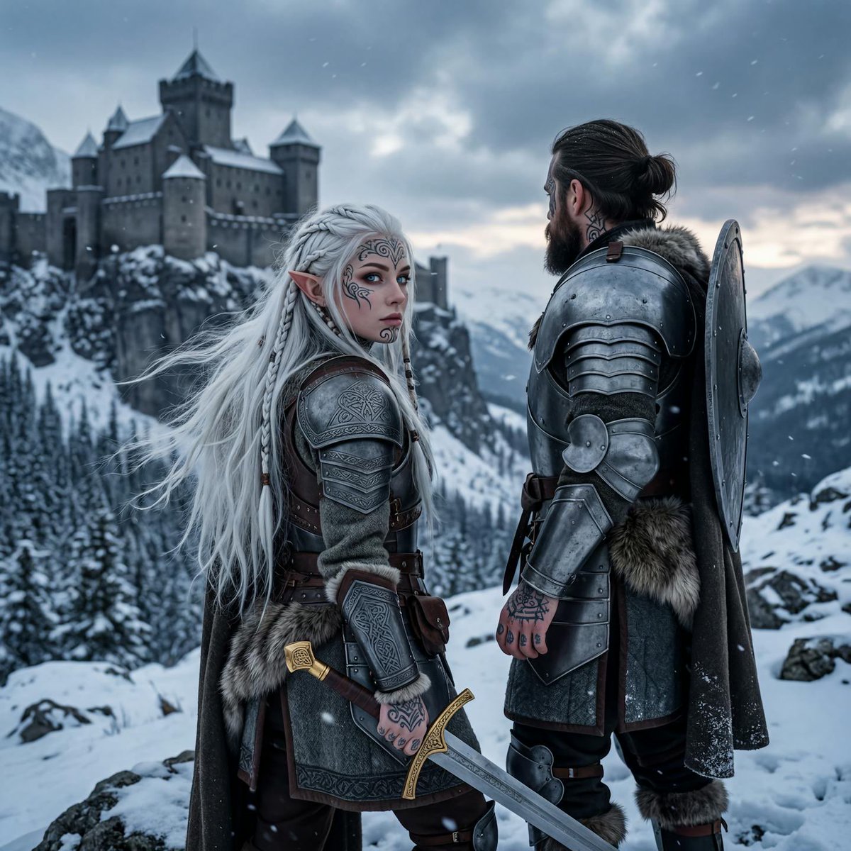 Hyperrealistic Tattooed Elf Couple AI image template preview