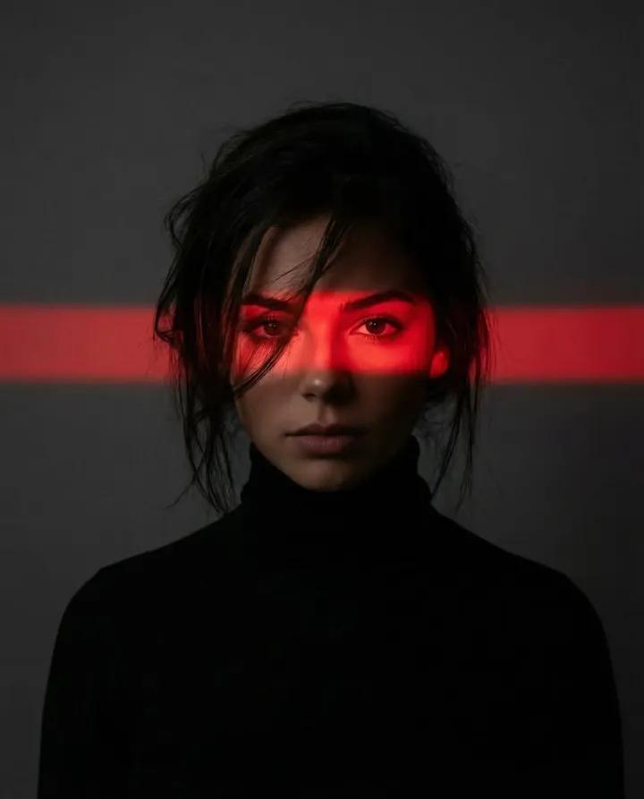 Ultra-Realistic Dramatic Portrait with Red Light Highlight AI image template preview