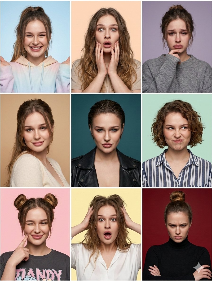 Nine Moods Grid Portrait with Identity Lock AI image template preview