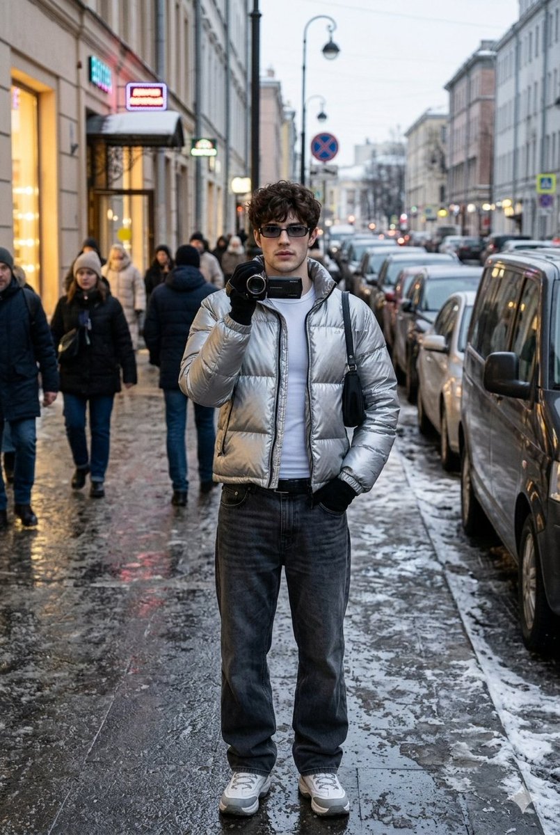 Ultra-Realistic Winter Street Photoshoot AI image template preview