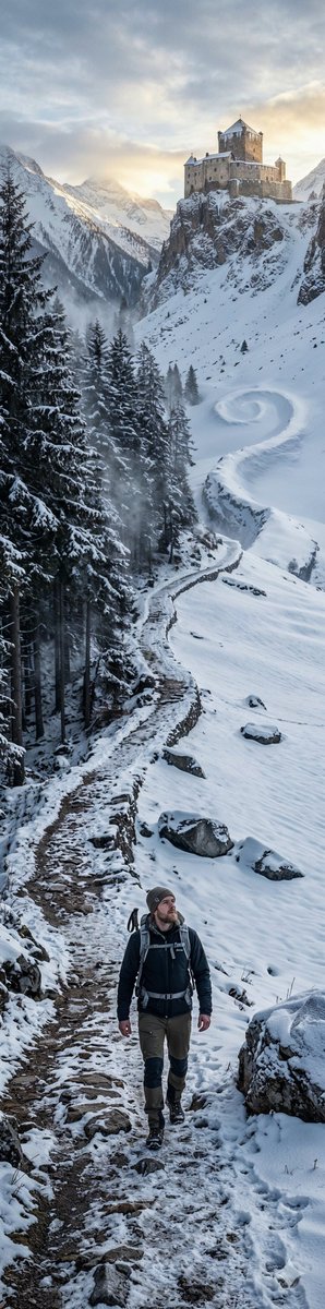 Ultra-Realistic Vertical Panorama of Swiss Alps with Mythological Hint AI image template preview