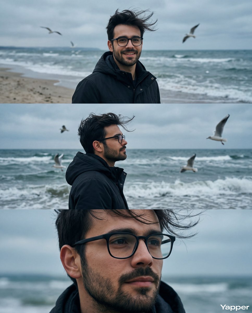 Cinematic Seaside Triptych Portrait Prompt AI image template preview