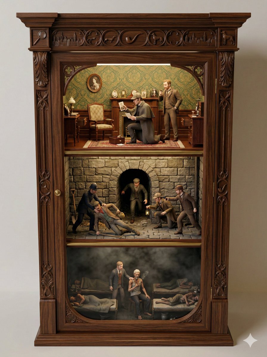 Sherlock Holmes Ornate Cupboard Diorama Prompt AI image template preview