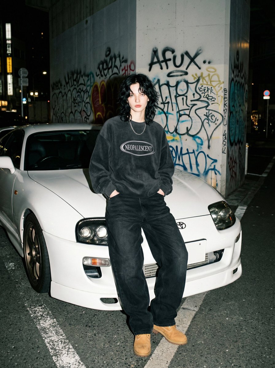 90s Streetwear Portrait with Toyota Supra MK4 AI image template preview