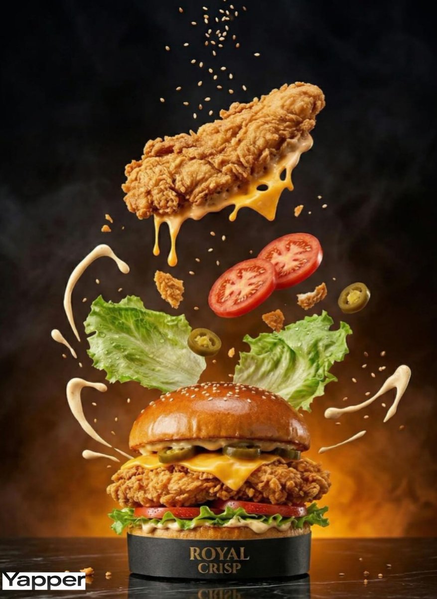 Luxury Chicken Burger Ingredient Explosion Commercial AI image template preview