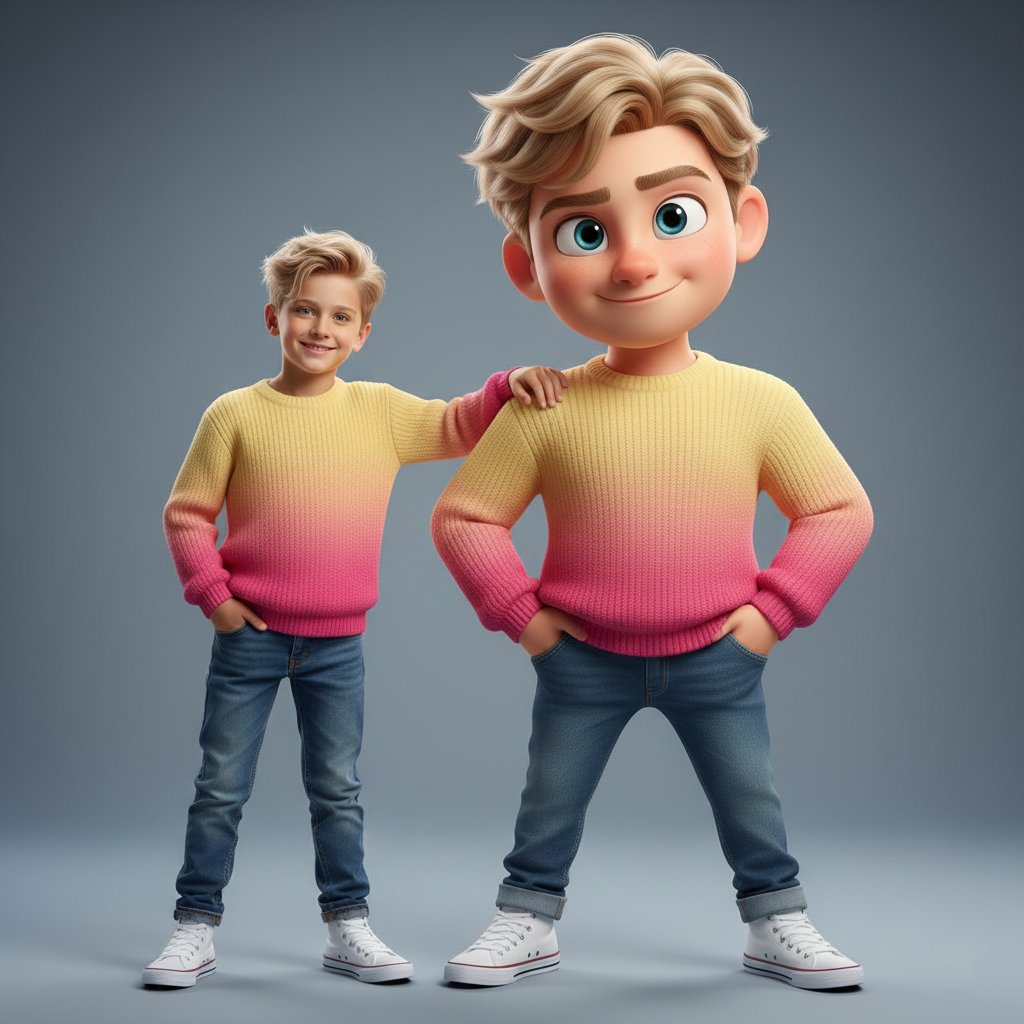 Hyper-Realistic Photo of Person and Pixar Double (Identity Lock) AI image template preview