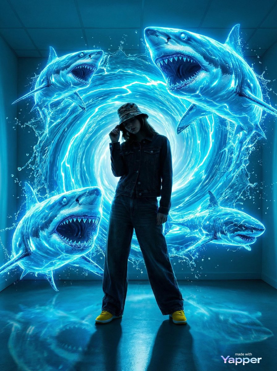 Urban Fantasy Summoning Scene with Liquid Sharks AI image template preview