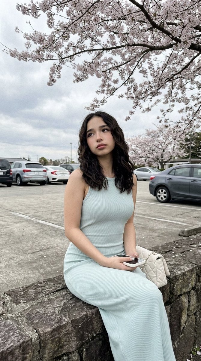 Cherry Blossom Parking Lot Portrait Prompt AI image template preview