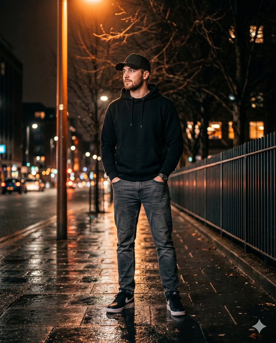 Ultra-realistic Night Photo of a Stylish Young Man AI image template preview
