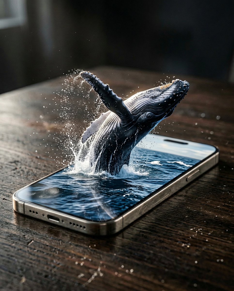 Hyper-Realistic iPhone Whale Breach Scene AI image template preview