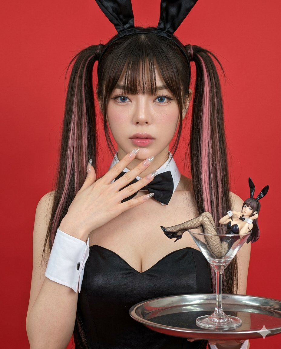 Hyper-realistic Bunny Suit Portrait AI image template preview