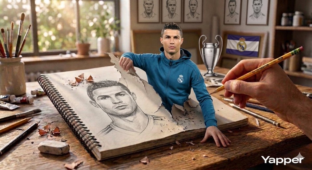 Surreal 3D Art of Messi and Ronaldo Emerging from a Sketchbook AI image template preview