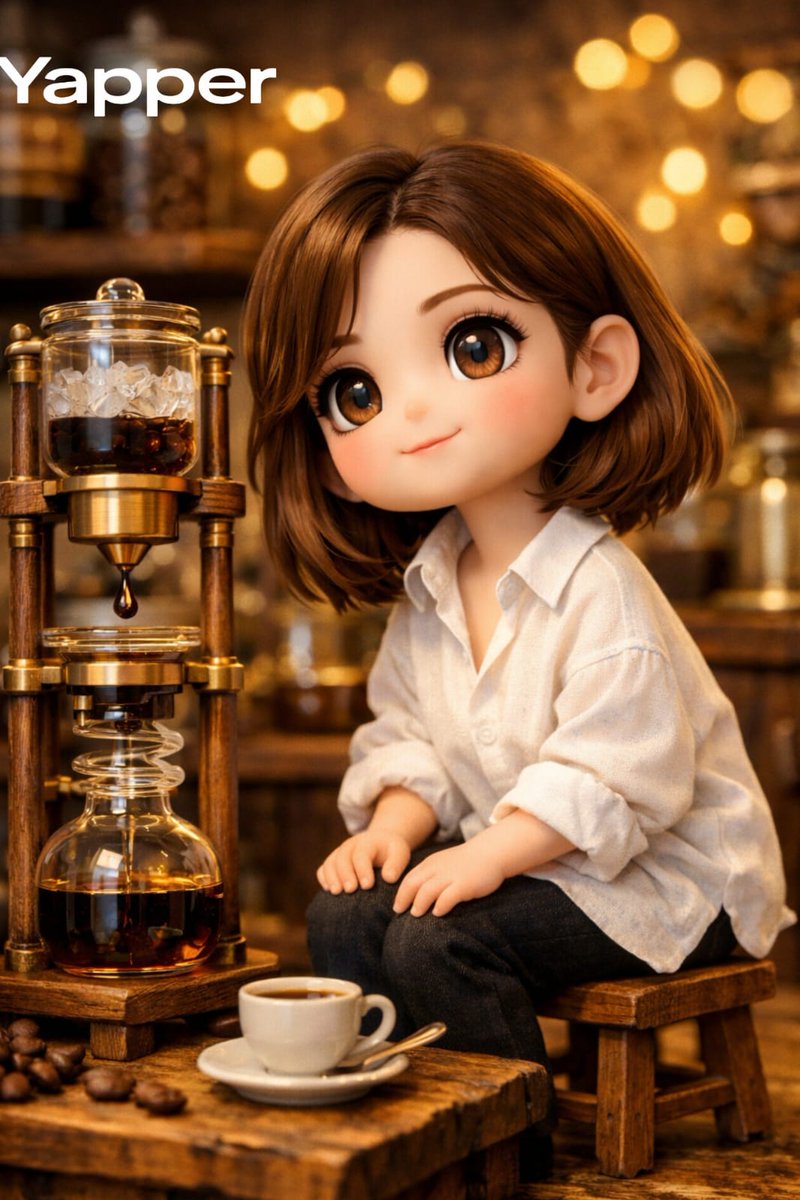 Miniature Coffee Shop Diorama with Chibi Girl AI image template preview