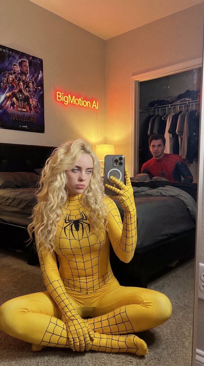 Anya Taylor-Joy Spider-Man Cosplay Mirror Selfie AI image template preview