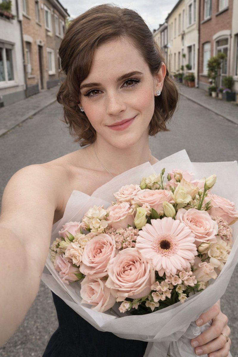 Realistic Smartphone Selfie with Flowers AI image template preview