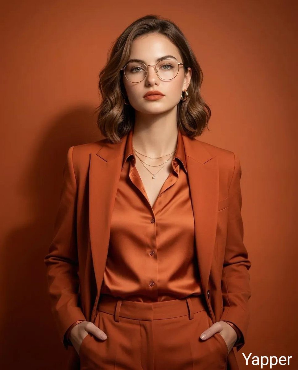 Monochromatic Burnt-Orange Fashion Portrait AI image template preview