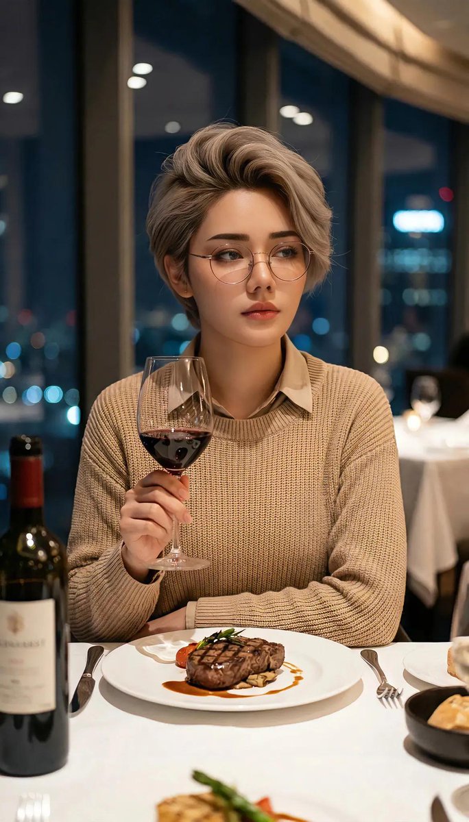 Cinematic Portrait in Fine Dining Restaurant AI image template preview