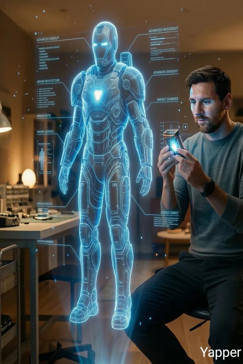 Futuristic Engineer with Holographic Exosuit AI image template preview