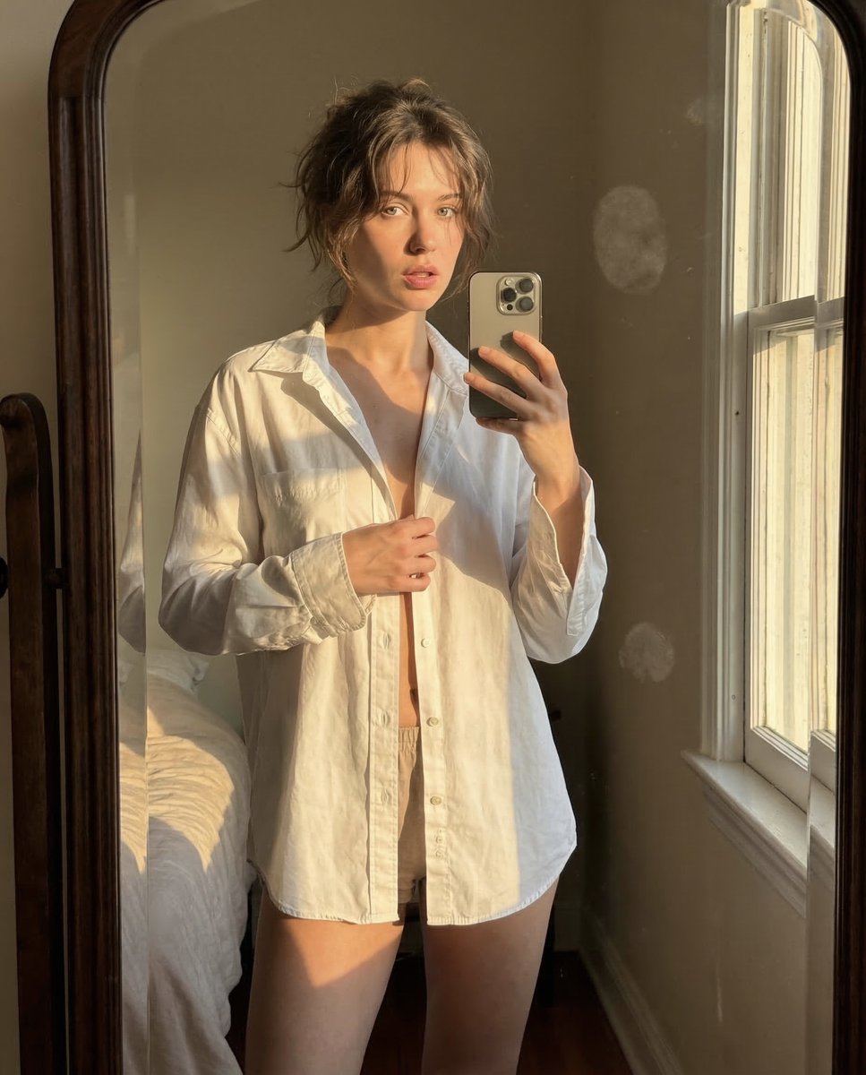 Golden Hour Mirror Selfie Realism AI image template preview
