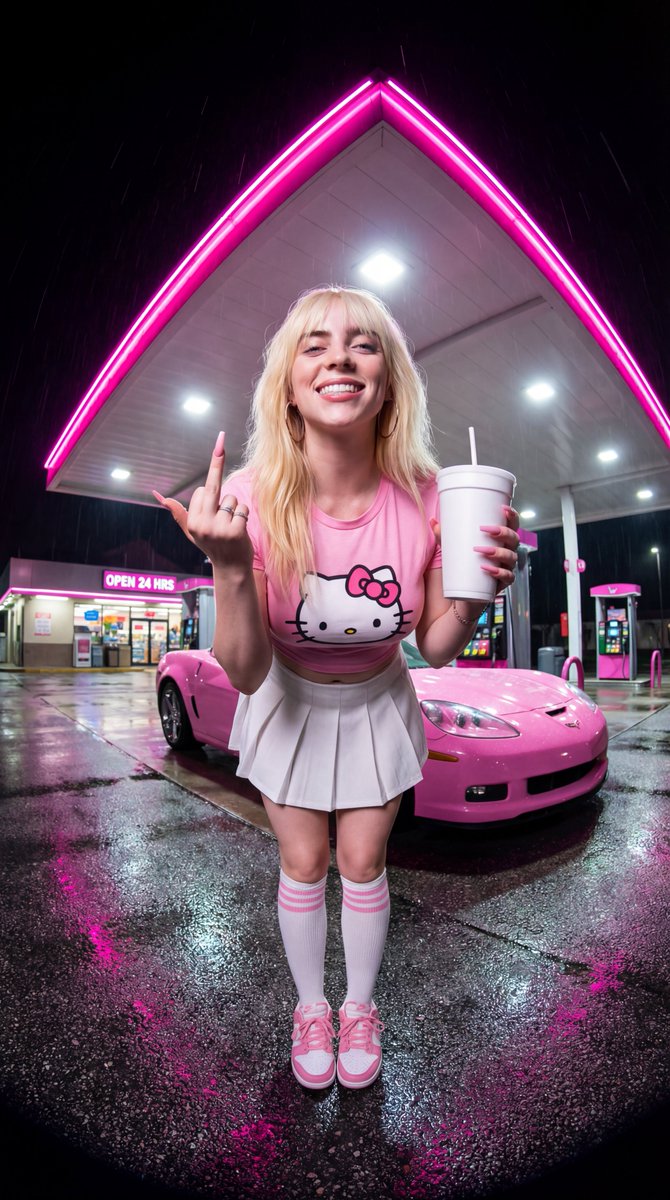 Sydney Sweeney Neon Gas Station Scene AI image template preview