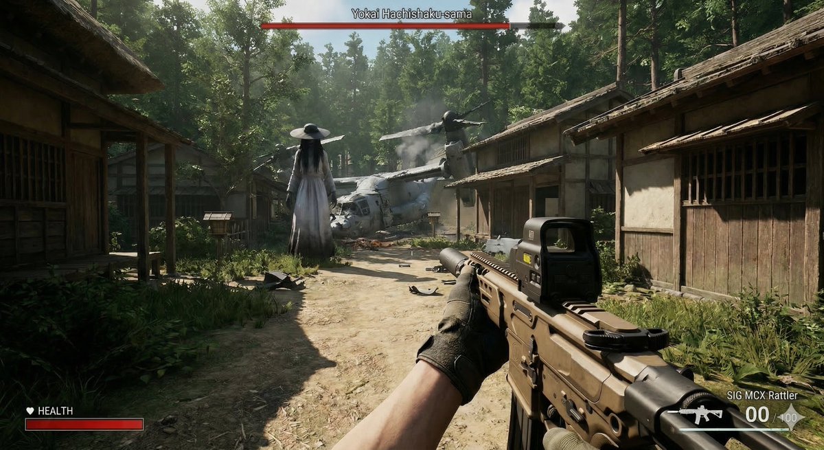 Human VS. Yokai Haxtusyaku-sama in FPS Game Style AI image template preview
