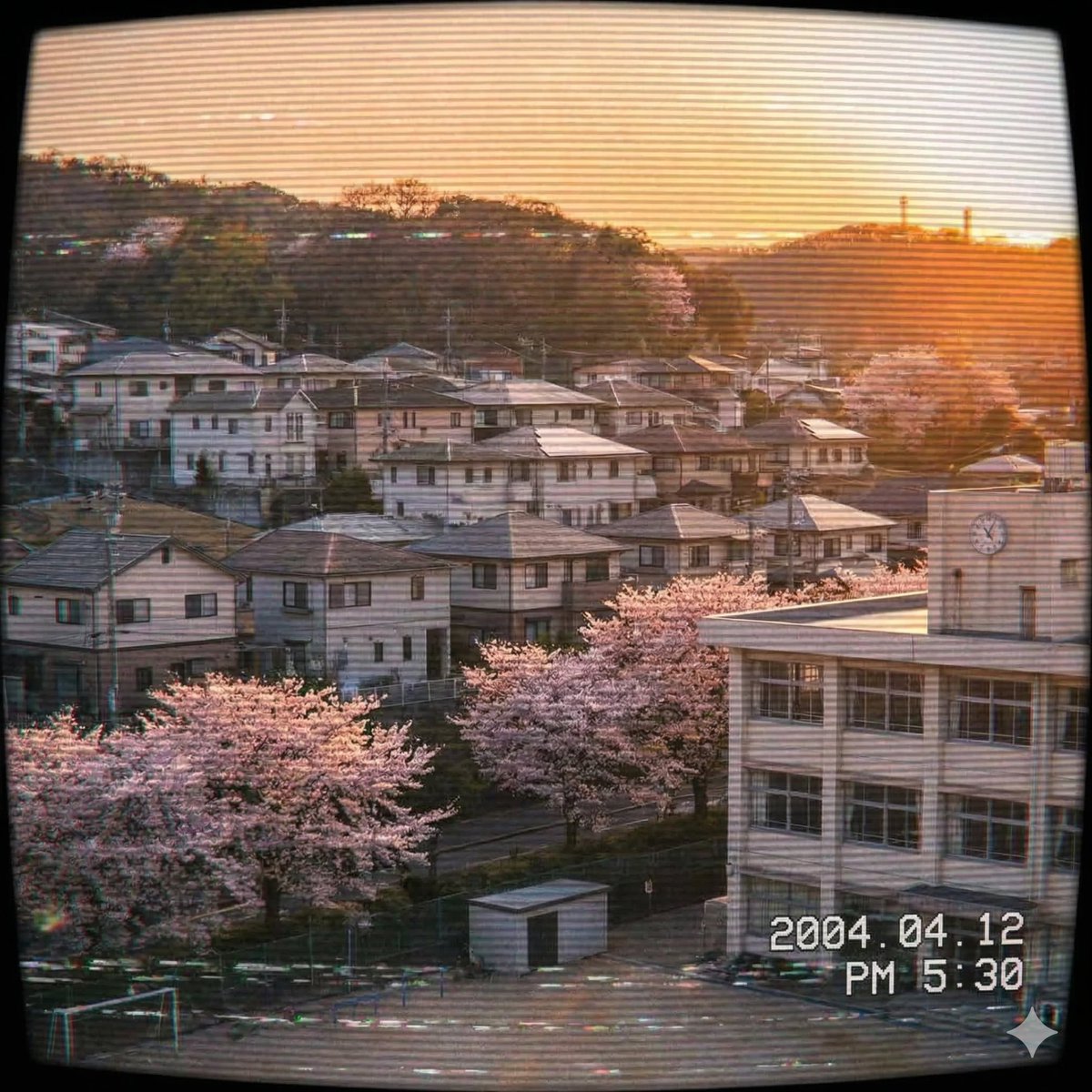 Japanese Suburb in 2000s Old Footage Style AI image template preview