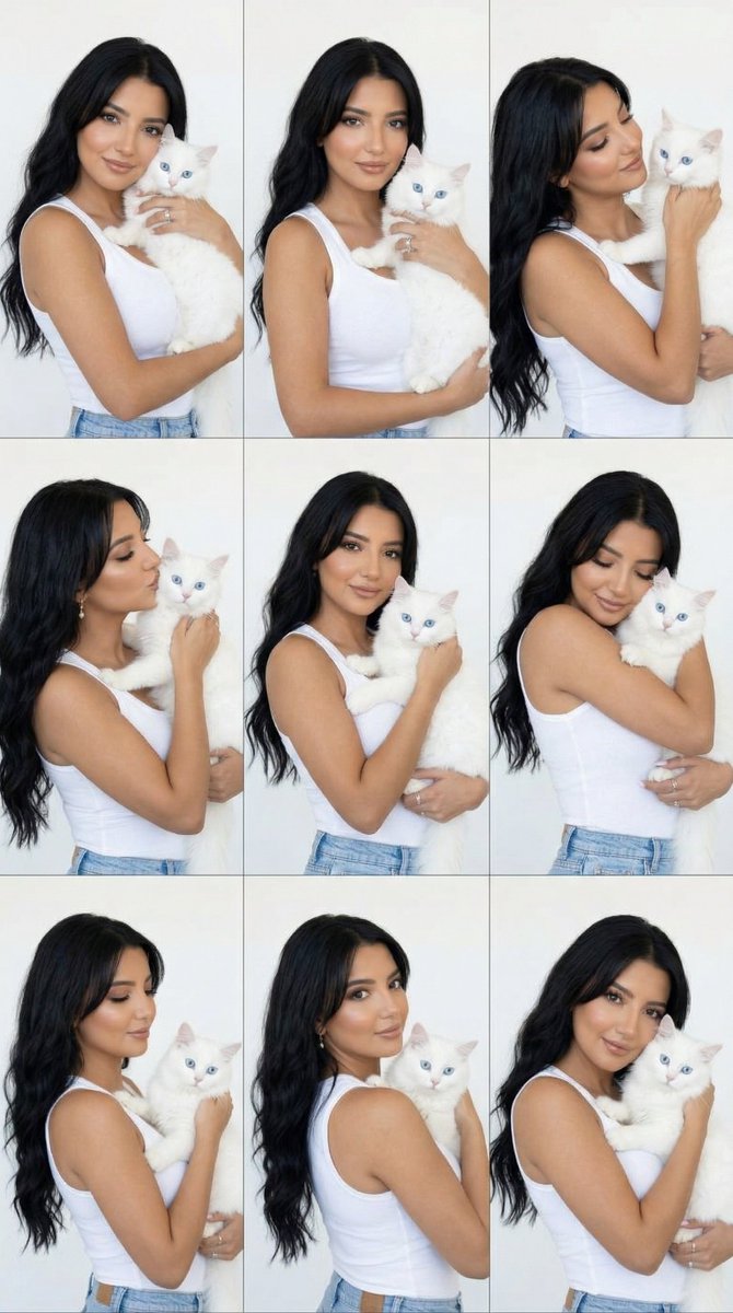 9-Panel Editorial Grid Portrait with Cat for Nano Banana Pro AI image template preview