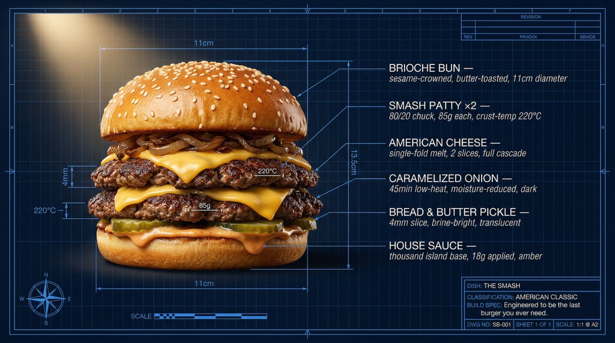Technical Architectural Blueprint of a Smash Burger AI image template preview