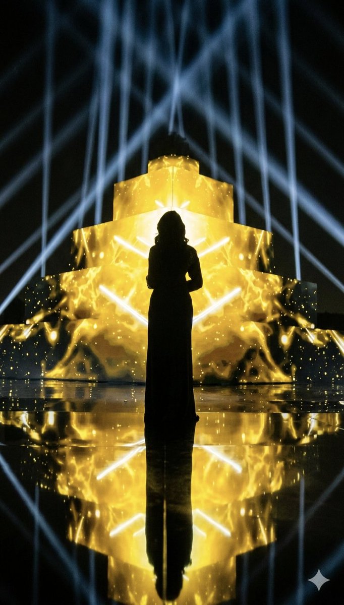 Dramatic Silhouette on Golden Pyramid Stage AI image template preview