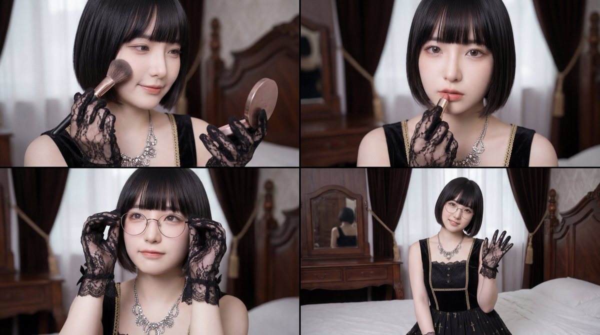Cinematic Close-up of Woman Applying Makeup Video Prompt AI image template preview