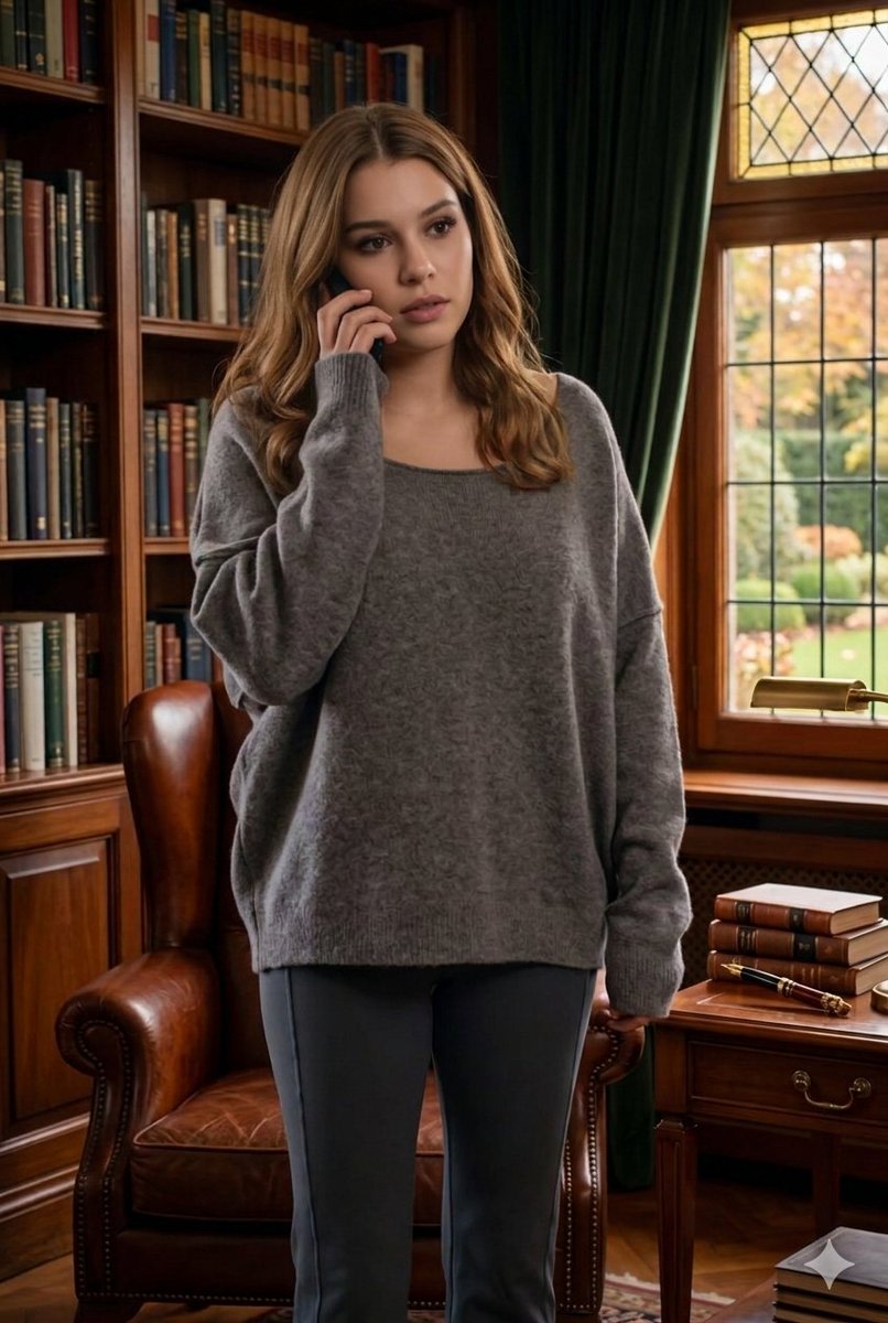 Cinematic Library Scene with Woman on Phone AI image template preview