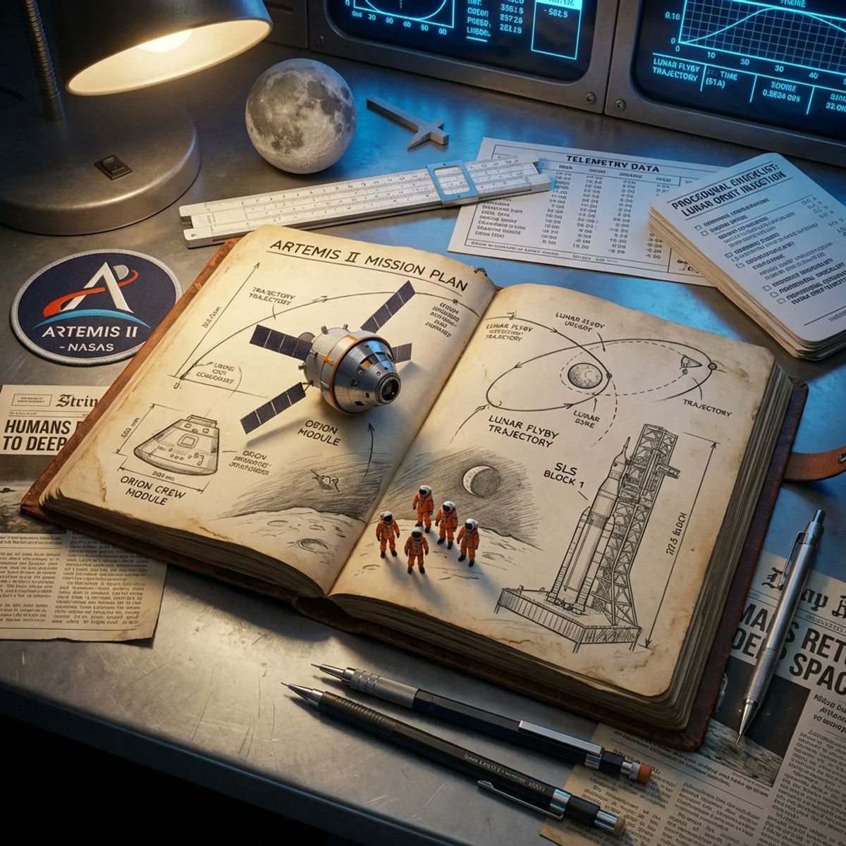 Artemis II Mission Journal Diorama AI image template preview