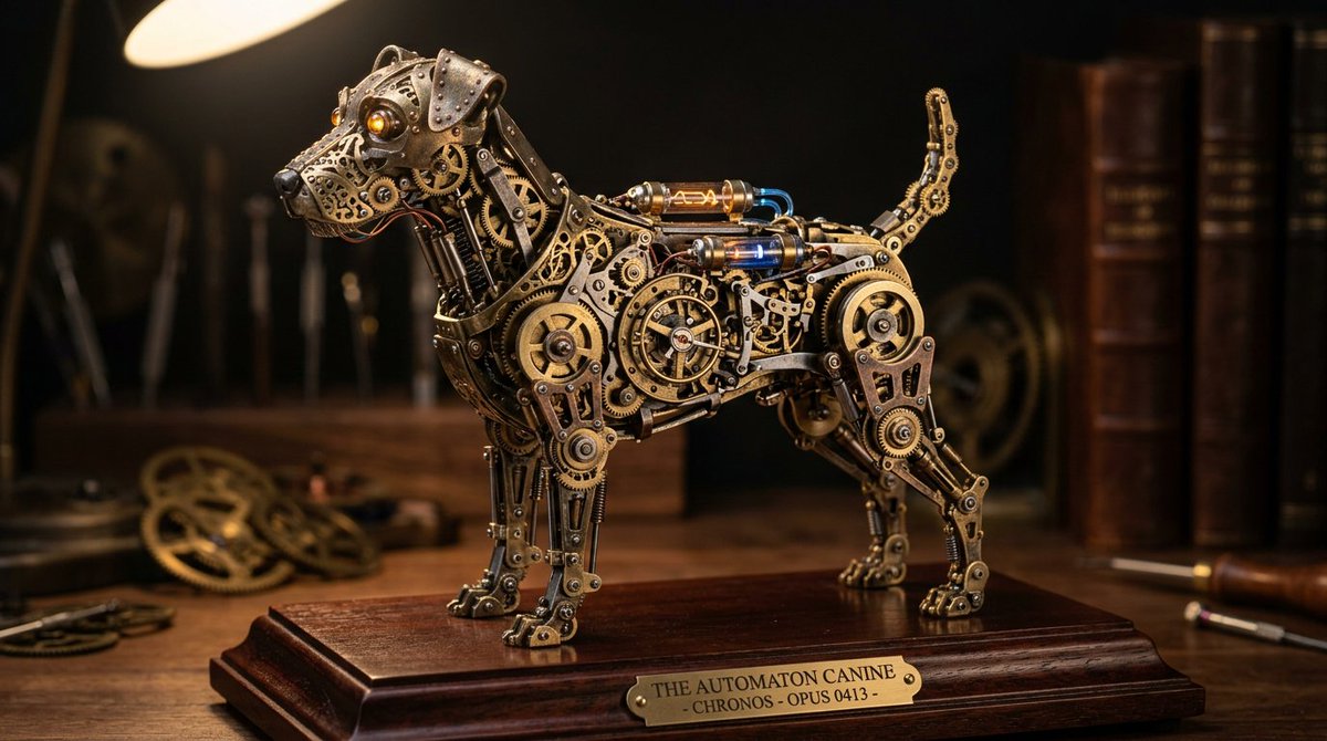 Steampunk Miniature Clockwork Machine AI image template preview