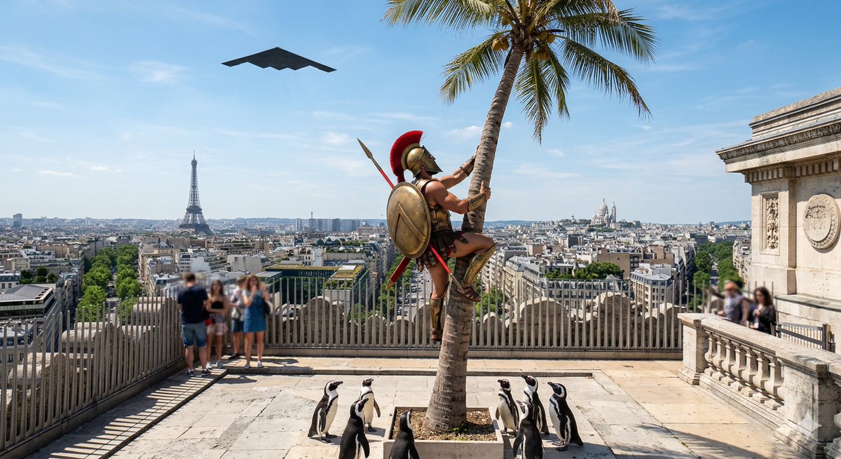 Penguins vs Coconut Tree Battle AI image template preview
