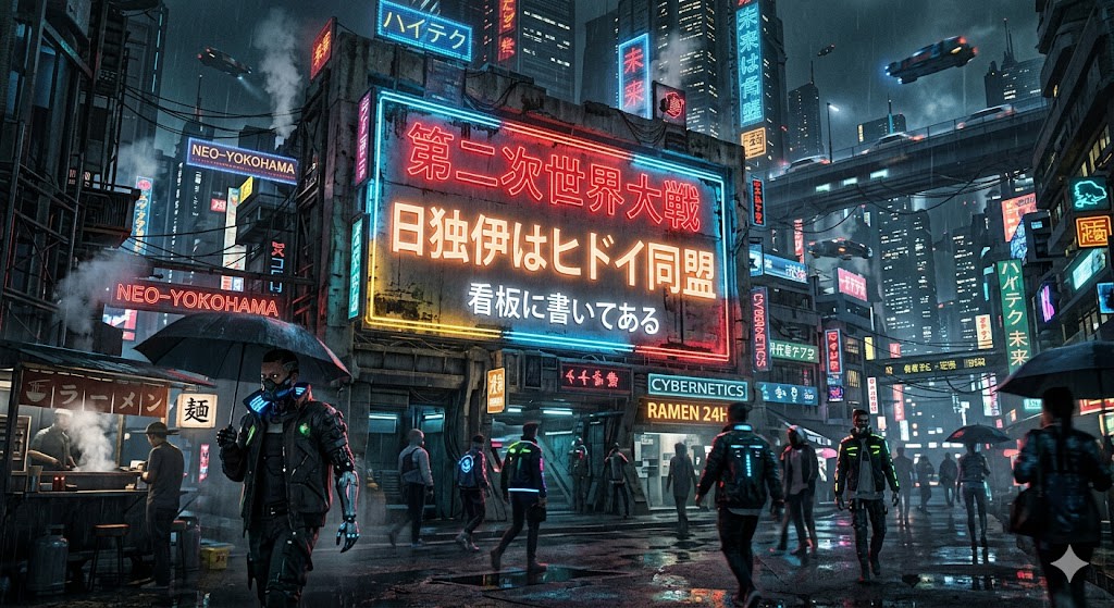 Cyberpunk World War II Signboard AI image template preview