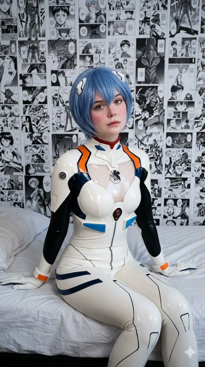Elle Fanning as Rei Ayanami Cosplay AI image template preview