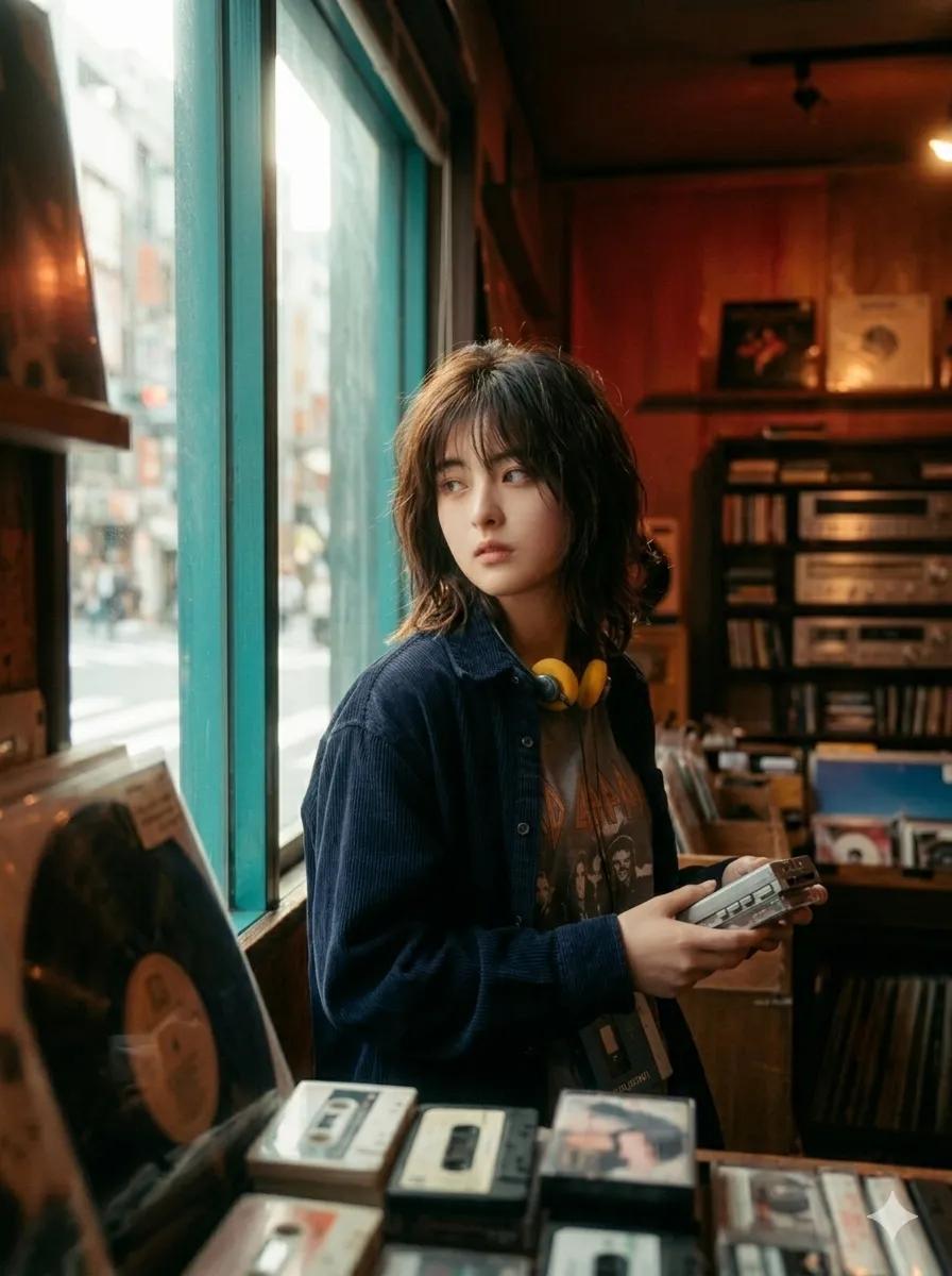 90s Japanese Indie Music Store Aesthetic AI image template preview
