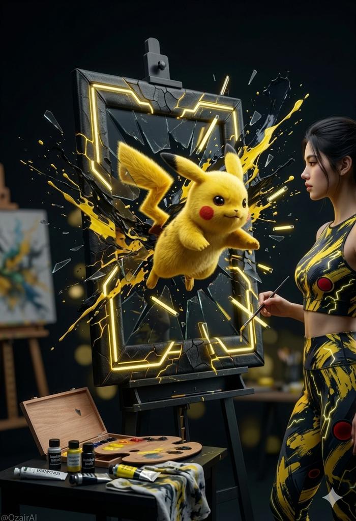 Pikachu Bursting Canvas Art AI image template preview