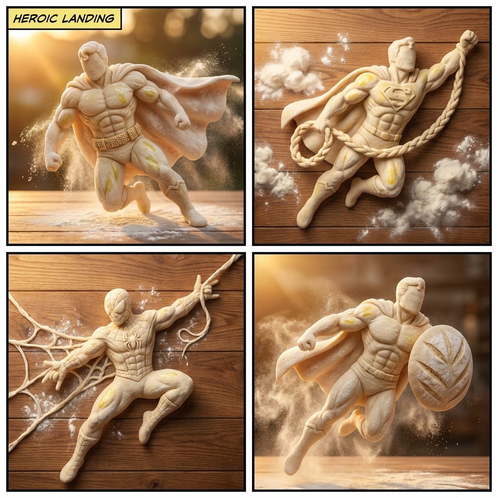 Bread Dough Superheroes AI image template preview