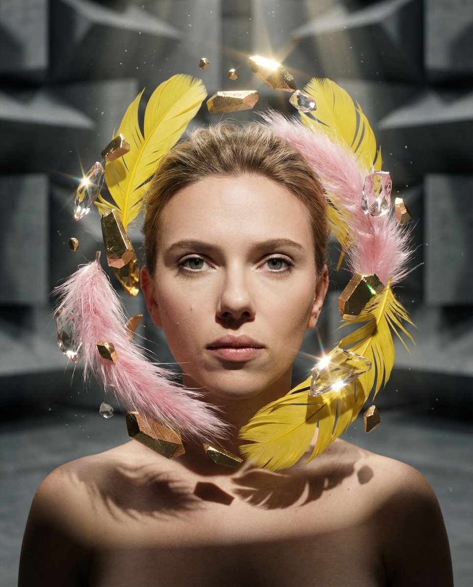 Surreal Portrait with Floating Elements AI image template preview